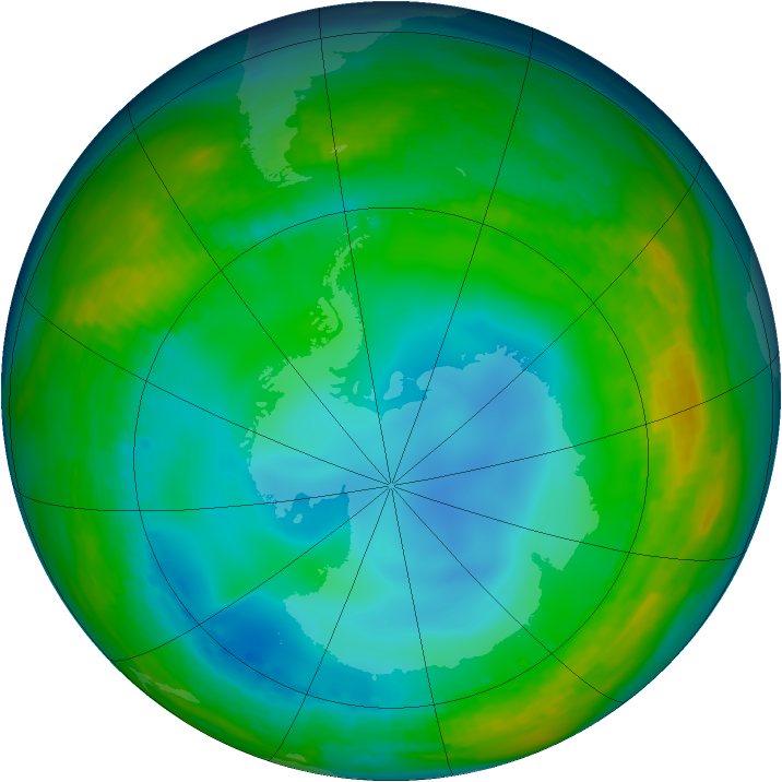 Antarctic ozone map for 09 July 1992
